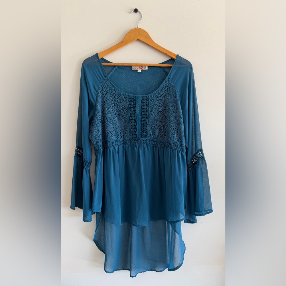 Penelope Women XL Boho Festival Forest Fairy Sheer Lace Tunic